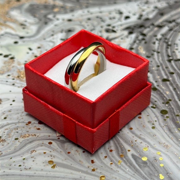 3mm Double-joined Silver Gold Ring - Picture 3 of 5